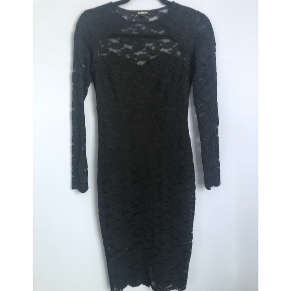 ⭕️ PRICE FIRM Express Size XS Black Lace Floral Midi Dress - Picture 8 of 12